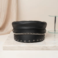 Alternative Edge Unisex Black Leather Biker Chain Cap