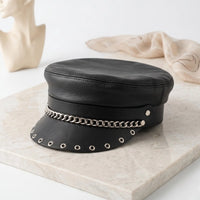 Alternative Edge Unisex Black Leather Biker Chain Cap