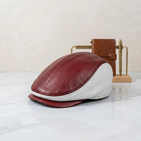 Handmade Men's Red & White Leather Flat Cap – Vintage Ivy Newsboy Driving Hat