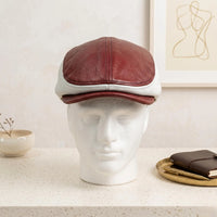 Handmade Men's Red & White Leather Flat Cap – Vintage Ivy Newsboy Driving Hat