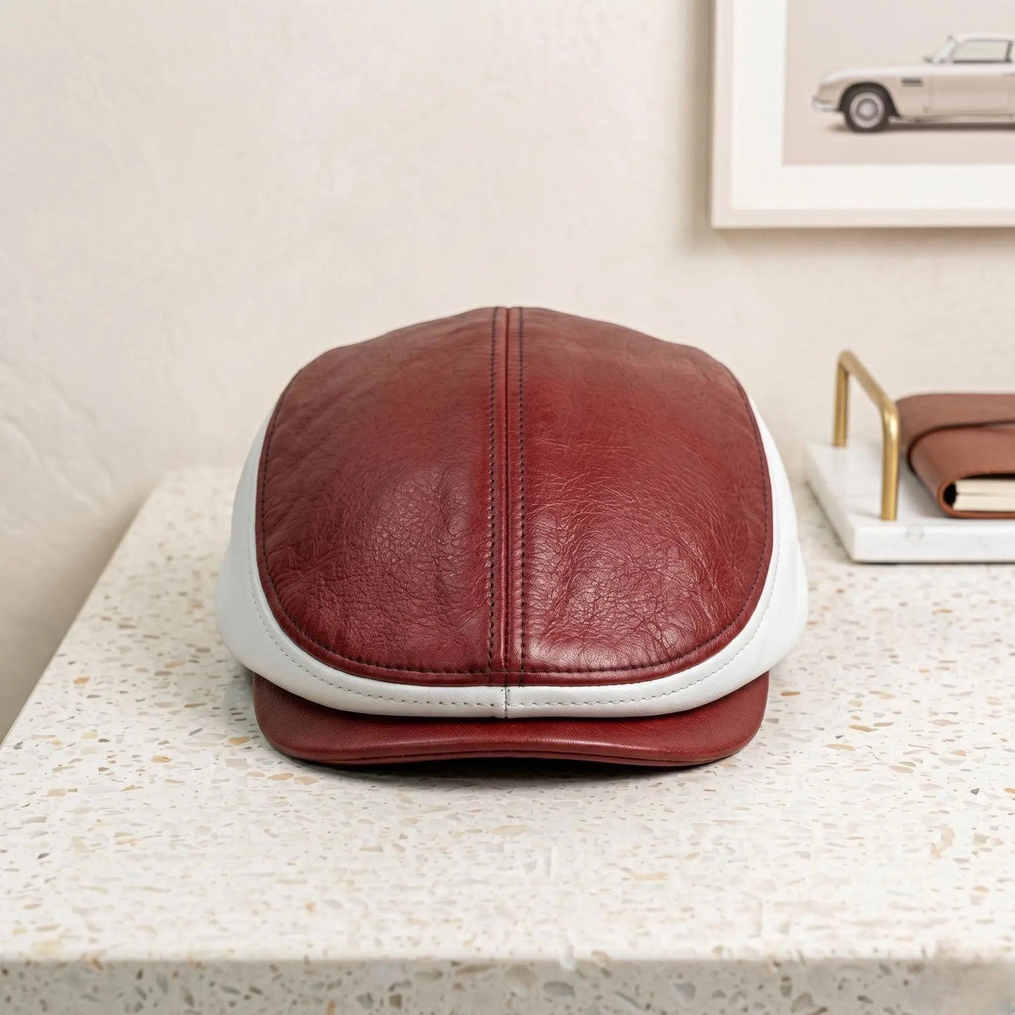 Handmade Men's Red & White Leather Flat Cap – Vintage Ivy Newsboy Driving Hat