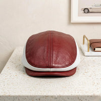 Handmade Men's Red & White Leather Flat Cap – Vintage Ivy Newsboy Driving Hat