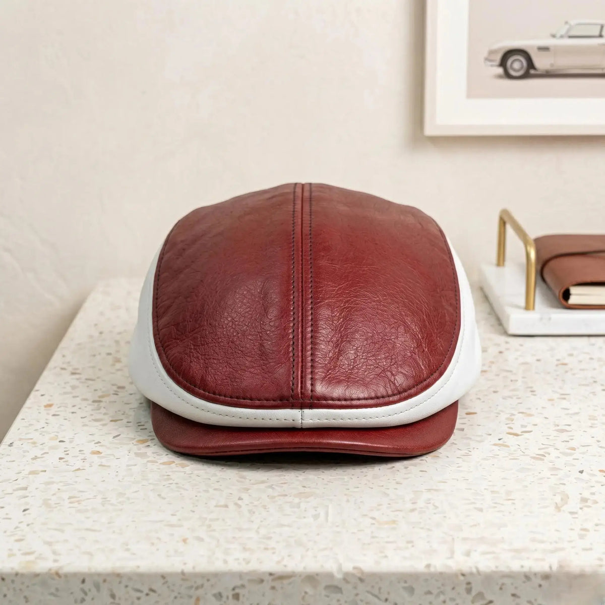 Handmade Men's Red & White Leather Flat Cap – Vintage Ivy Newsboy Driving Hat