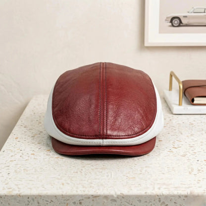 Handmade Men's Red & White Leather Flat Cap – Vintage Ivy Newsboy Driving Hat