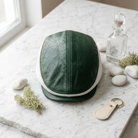 Men’s Green & White Leather Flat Cap | Vintage Ivy Driving Hat
