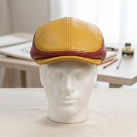 Leather Flat Cap – Two-Tone Color Classic Ivy & Newsboy Style Hat