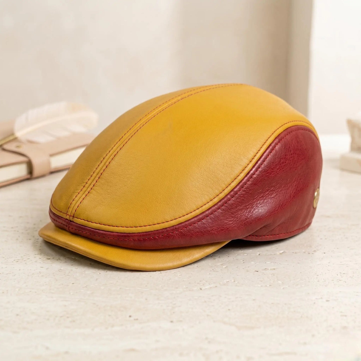 Leather Flat Cap – Two-Tone Color Classic Ivy & Newsboy Style Hat