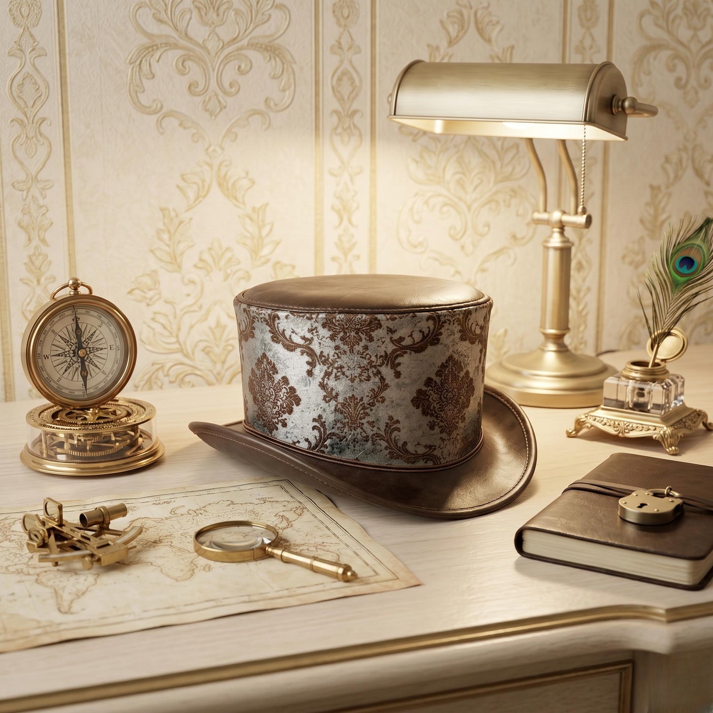 Brown Damask Steampunk Top Hat | Victorian Cosplay & Festival Costume