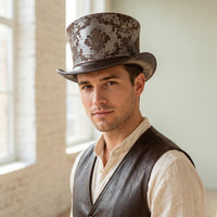Brown Damask Steampunk Top Hat | Victorian Cosplay & Festival Costume