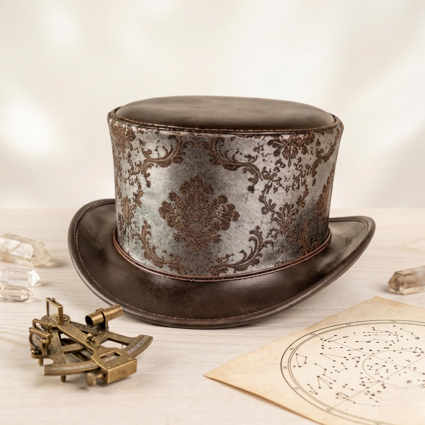 Brown Damask Steampunk Top Hat | Victorian Cosplay & Festival Costume