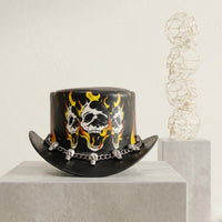 Black Leather Skull & Flame Top Hat | Gothic Biker Festival Headwear