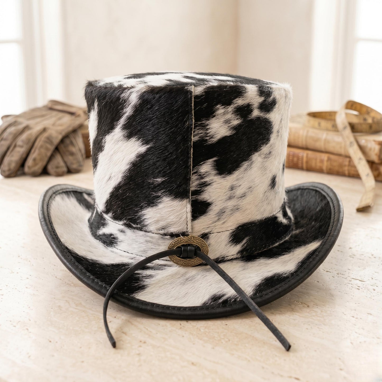 Genuin Cowhide Leather Top Hat – Western Festival & Steampunk Cosplay Hat