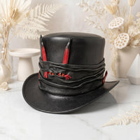Horned Gothic Leather Top Hat – Steampunk Demon Cosplay Headwear for Festivals Halloween  Alternative Outfits