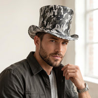 Camouflage Leather Top Hat - Steampunk Gothic Cosplay Festival Military Fashion Unisex hat