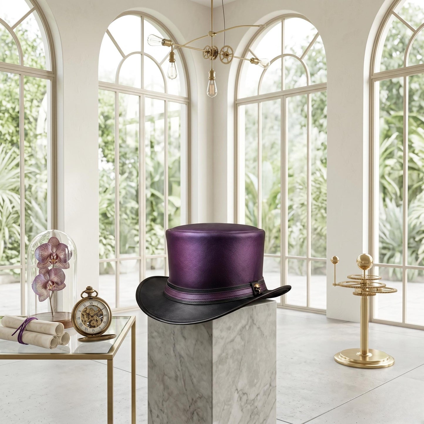Unleash Your Alternative Style Handmade Purple Leather Steampunk Top Hat