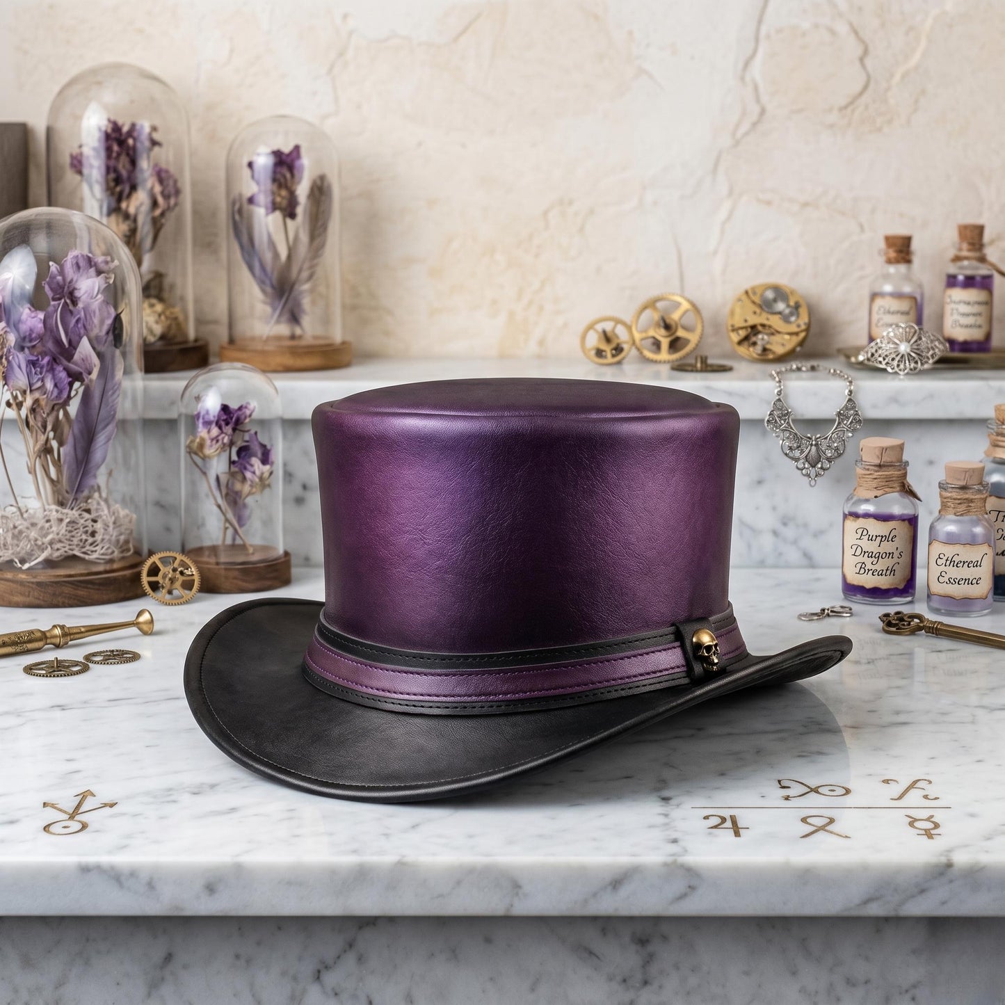 Unleash Your Alternative Style Handmade Purple Leather Steampunk Top Hat