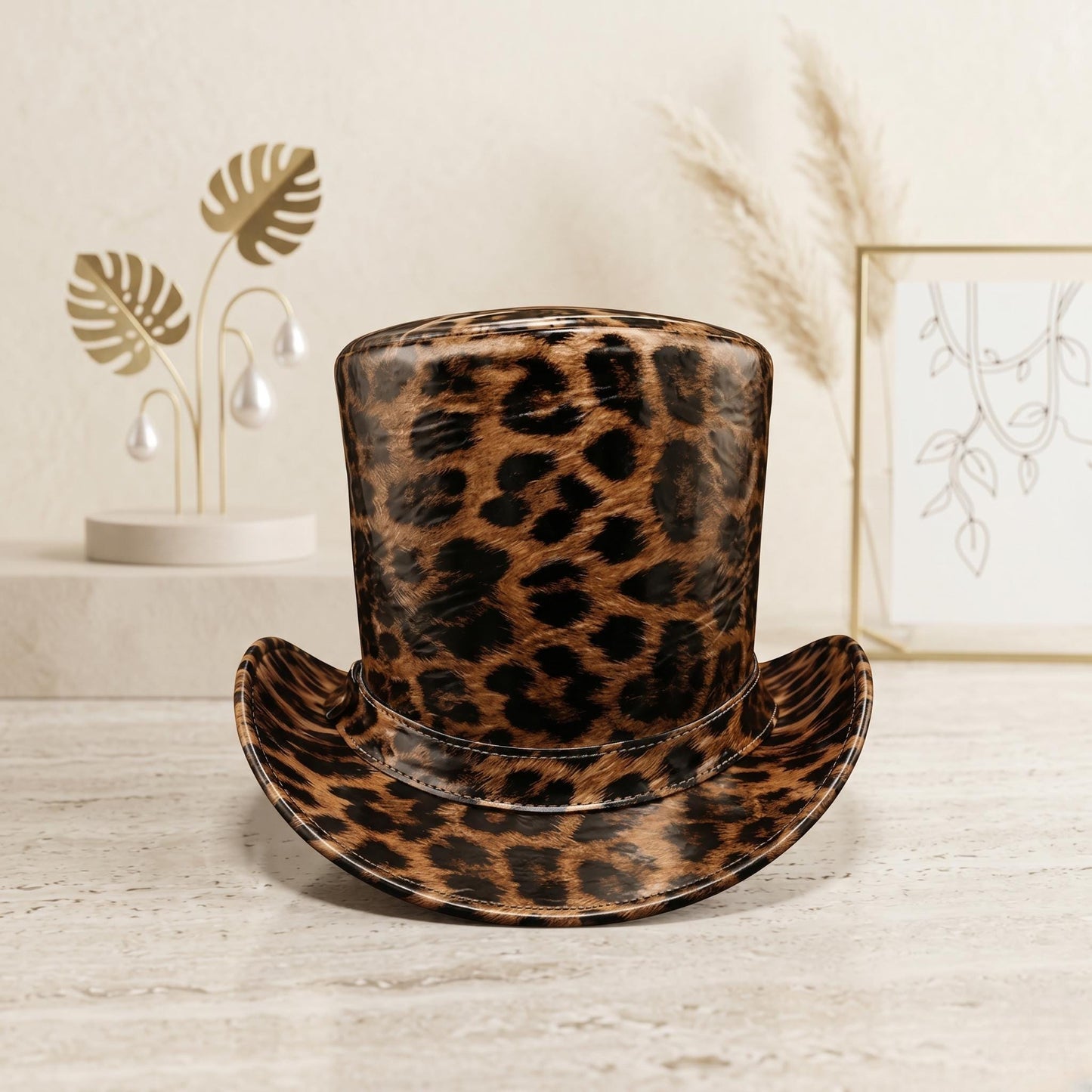 Steampunk Leopard Print Top Hat – Gothic Festival & Cosplay Accessory