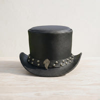 Handcrafted Steampunk Leather Top Hat – Distressed Gothic Festival Headwear