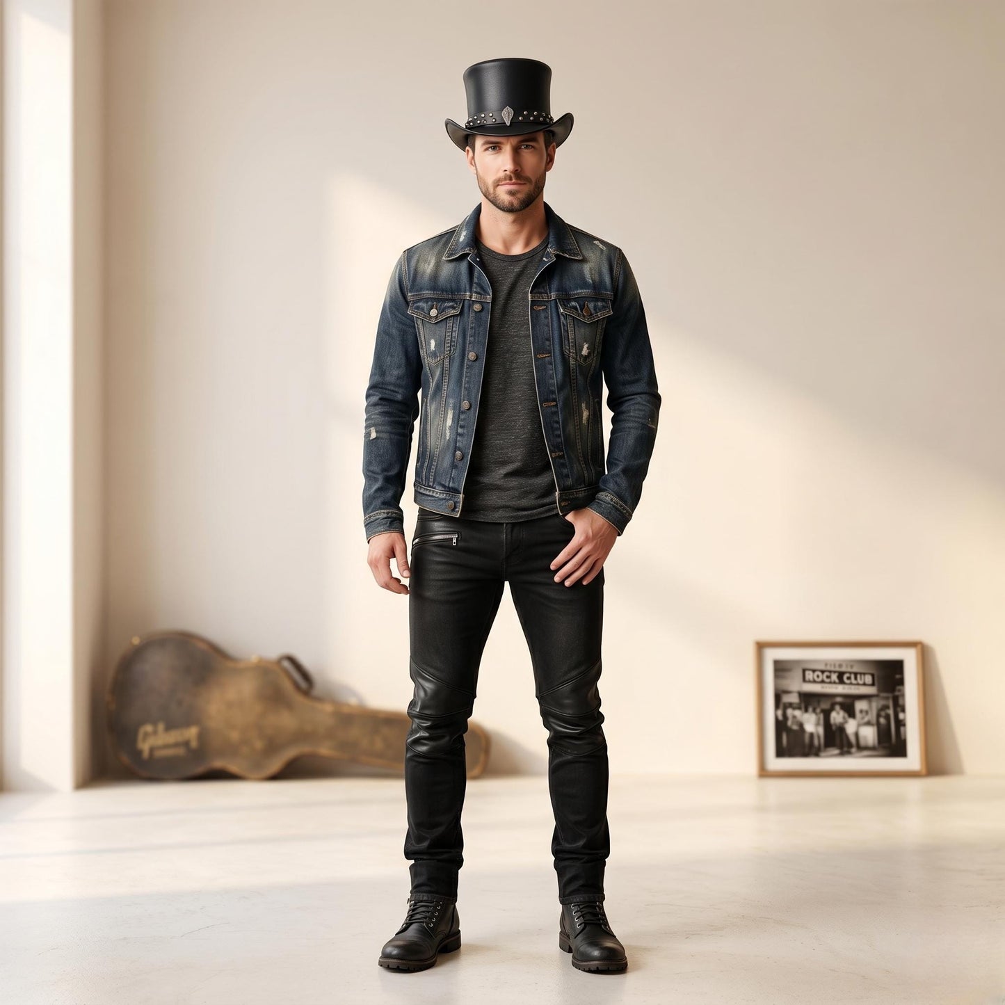 Handcrafted Steampunk Leather Top Hat – Distressed Gothic Festival Headwear