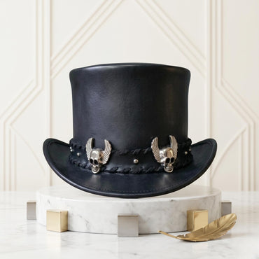 Black Leather Gothic Top Hat | Steampunk Cosplay & Festival Headwear