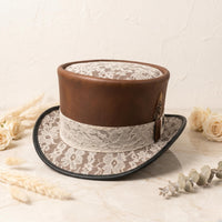 Leather Steampunk Top Hat with Victorian Lace Band