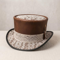 Leather Steampunk Top Hat with Victorian Lace Band