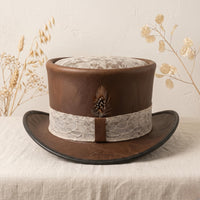 Leather Steampunk Top Hat with Victorian Lace Band