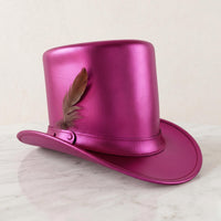 Metallic Pink Leather Steampunk Top Hat – Luxury Victorian Cosplay & Festival Headwear