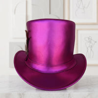 Metallic Pink Leather Steampunk Top Hat – Luxury Victorian Cosplay & Festival Headwear