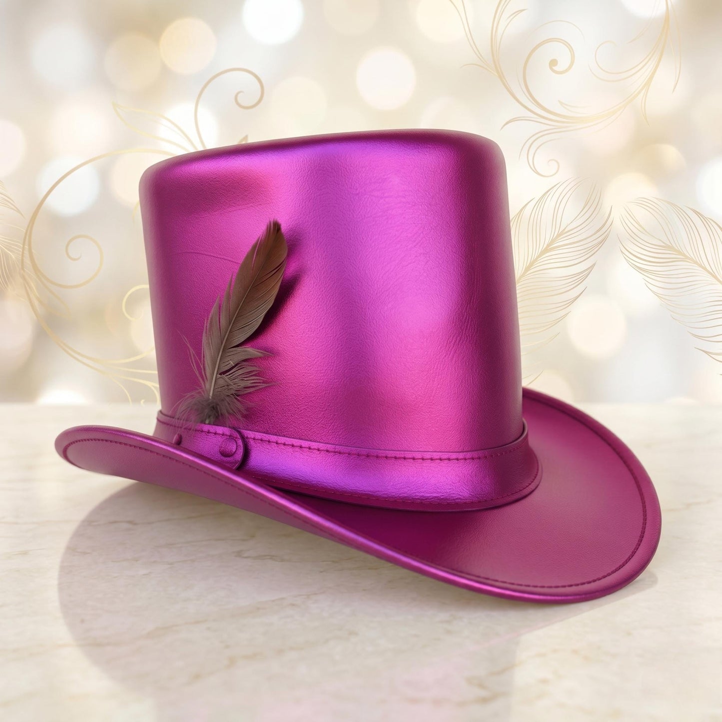 Metallic Pink Leather Steampunk Top Hat – Luxury Victorian Cosplay & Festival Headwear