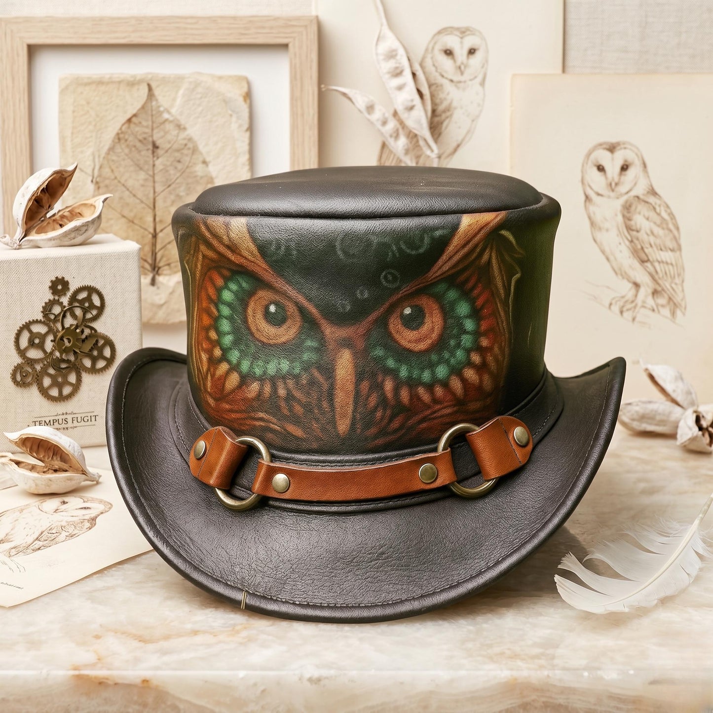 Stand Out in Style: Handmade Owl Leather Top Hat