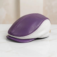 Two-Tone Purple & White Genuine Leather Flat Cap | Vintage Ivy Driving Hat