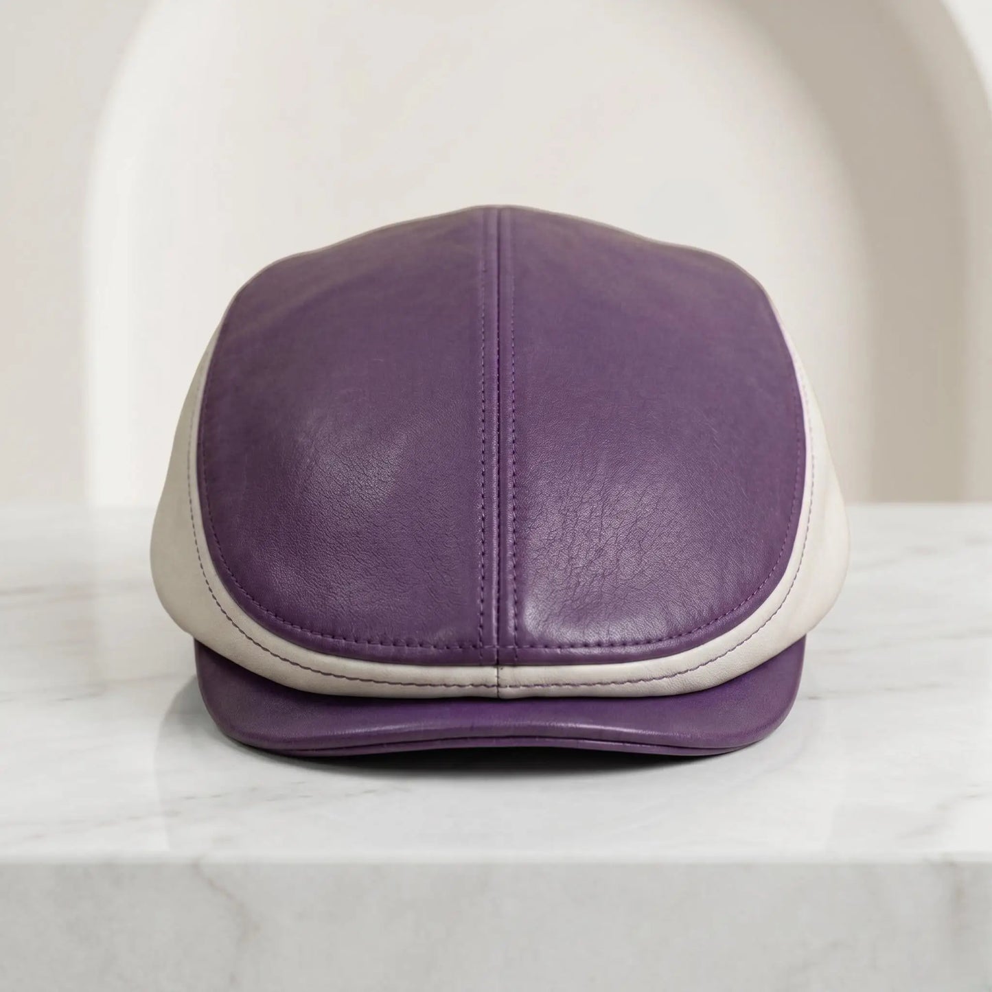 Two-Tone Purple & White Genuine Leather Flat Cap | Vintage Ivy Driving Hat