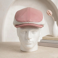 Women’s Pink & White Leather Flat Cap | Vintage Ivy Style Newsboy Hat