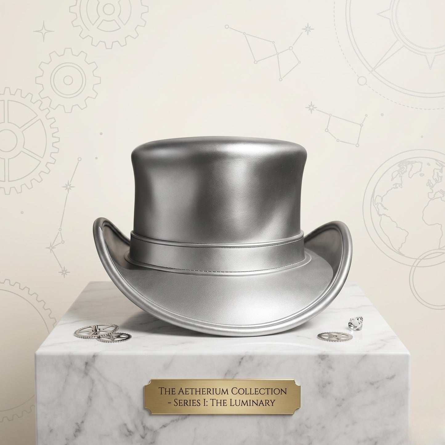Elevate Your Look: Metallic Silver Steampunk Top Hat for Cosplay & Theater