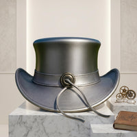 Elevate Your Look: Metallic Silver Steampunk Top Hat for Cosplay & Theater