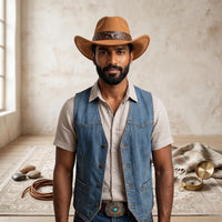 Brown Suede Cowboy Hat with Studded Longhorn Band – Classic Western Rodeo Style