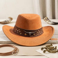 Brown Suede Cowboy Hat with Studded Longhorn Band – Classic Western Rodeo Style