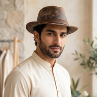 Distressed Brown Leather Fedora Hat – Rugged Vintage Western Style