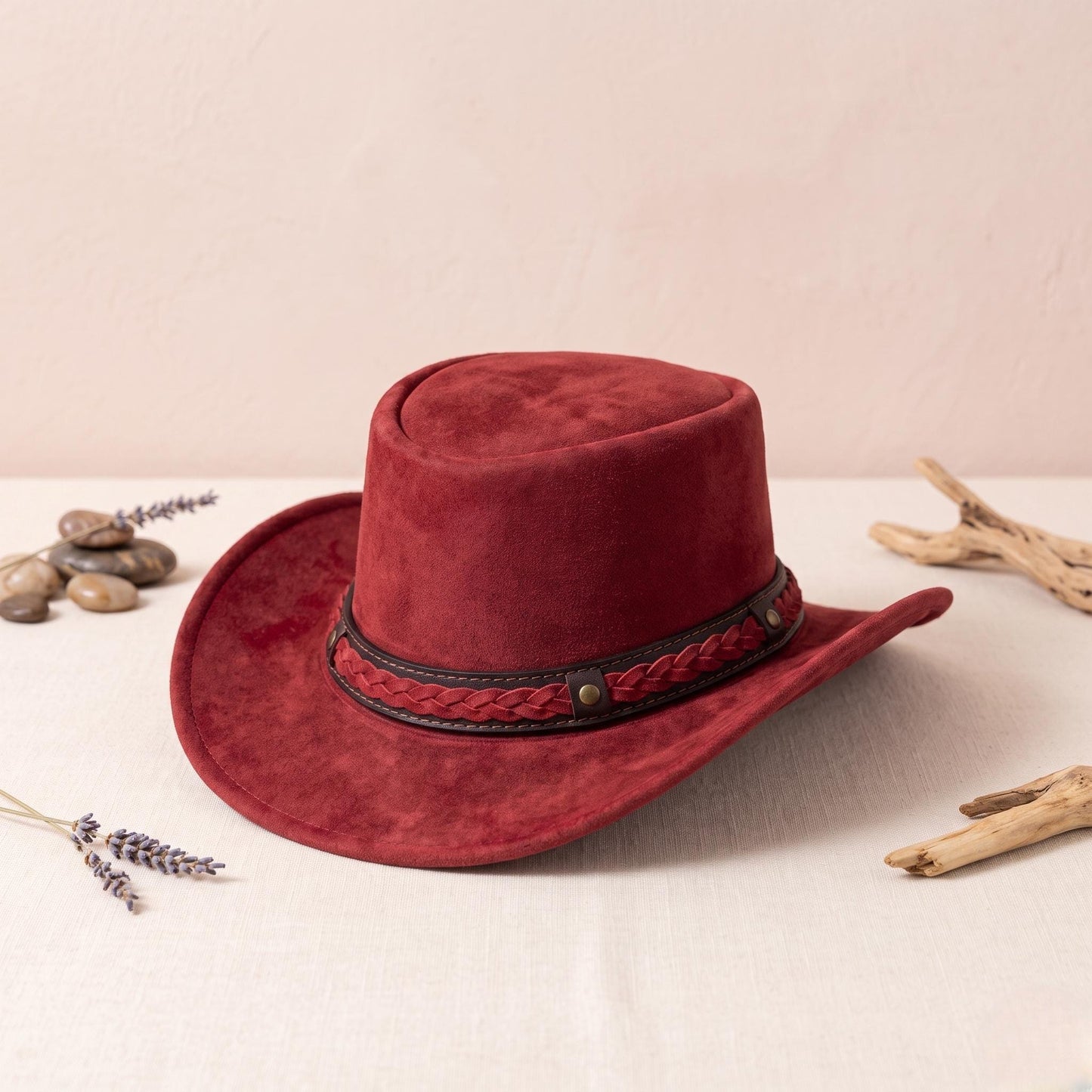 Red Suede Steampunk Cowboy Hat – Bold Alternative Fashion Headwear