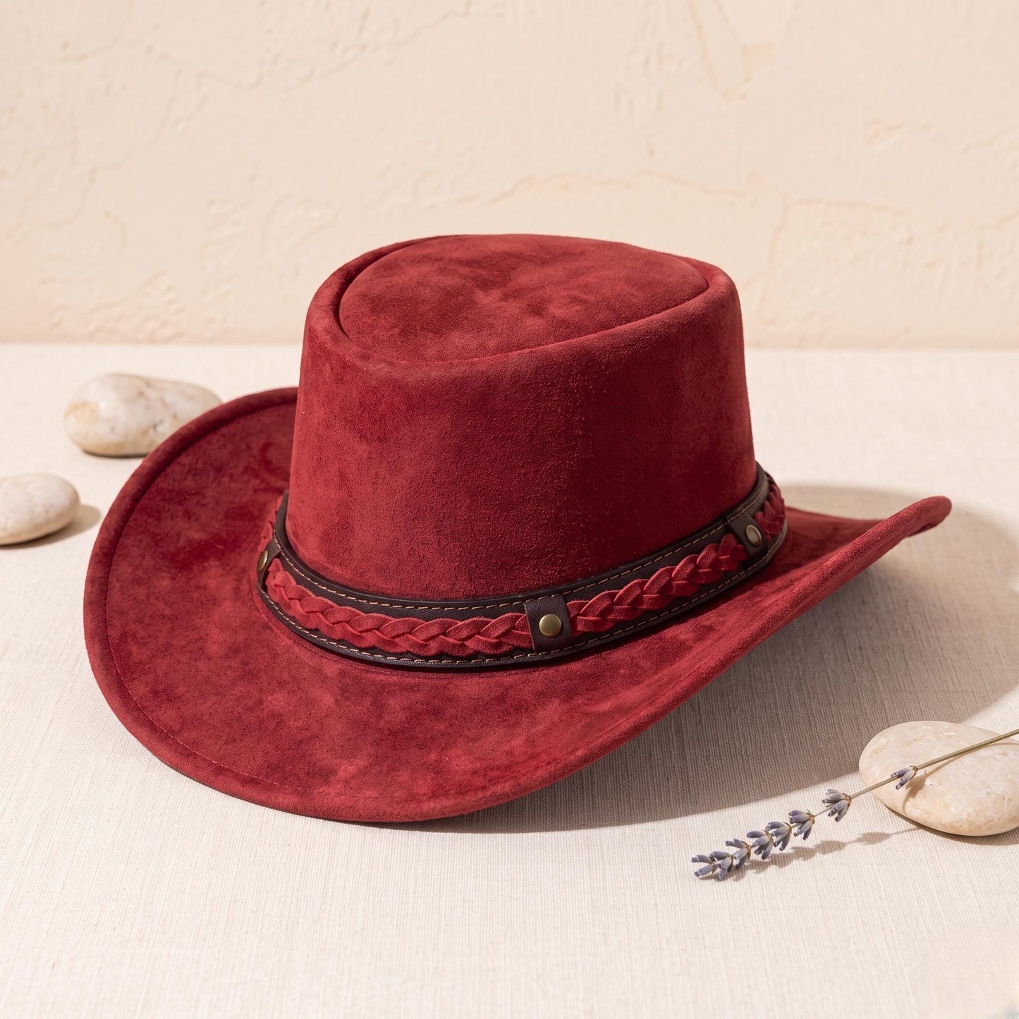 Red Suede Steampunk Cowboy Hat – Bold Alternative Fashion Headwear