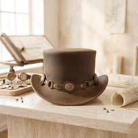 Steampunk Leather Top Hat – Distressed Brown Western Cosplay & Gothic Hat