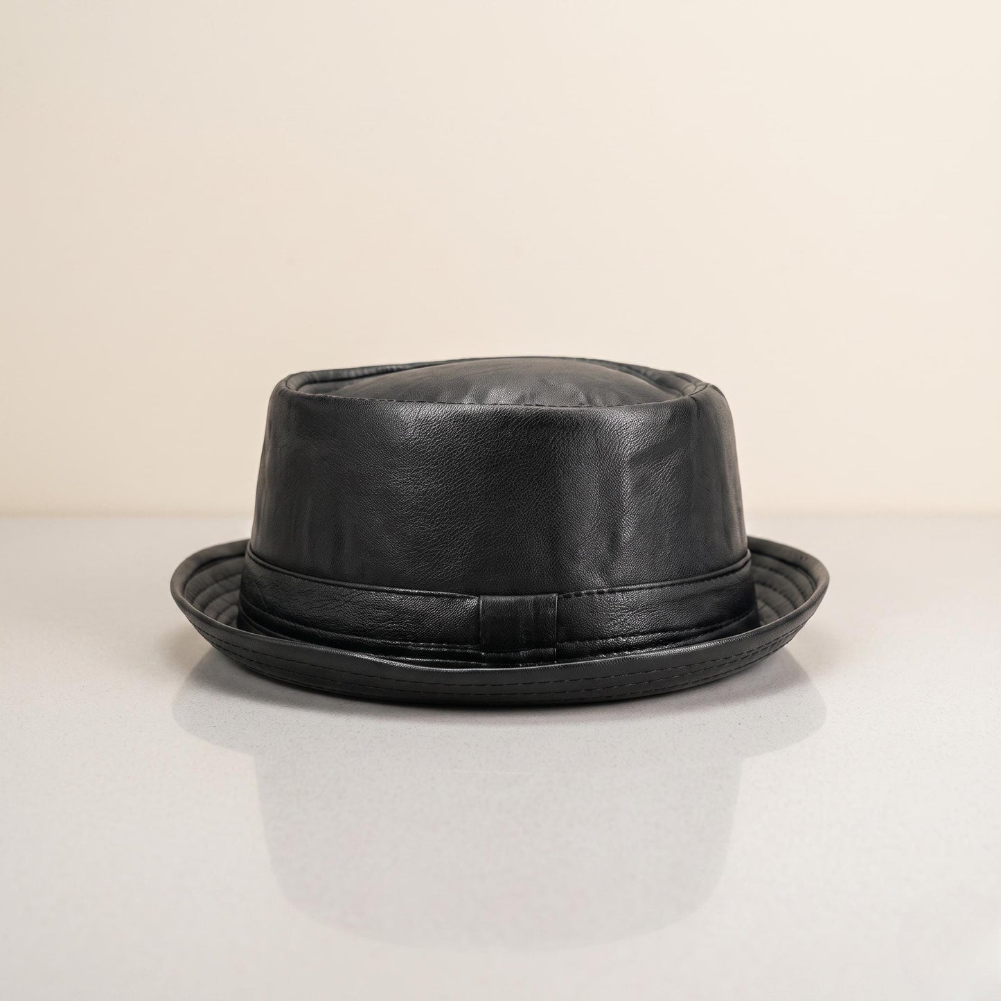 Black Leather Pork Pie Hat – Vintage Headwear