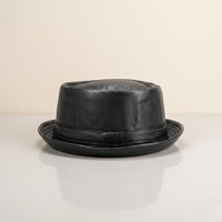 Black Leather Pork Pie Hat – Vintage Headwear