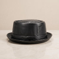 Black Leather Pork Pie Hat – Vintage Headwear
