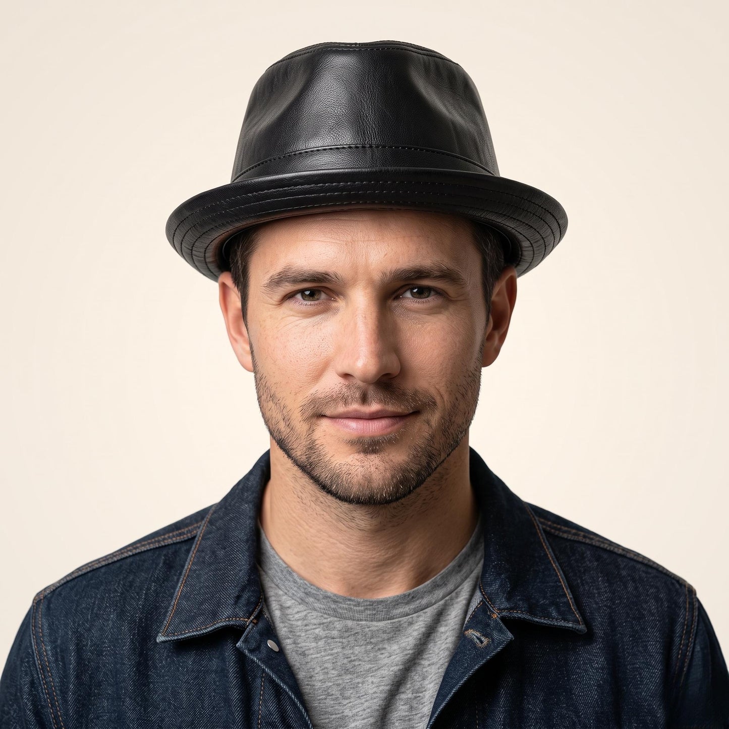 Black Leather Pork Pie Hat – Vintage Headwear