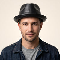Black Leather Pork Pie Hat – Vintage Headwear