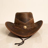 Distressed Brown Leather Cowboy Hat – Authentic Handmade Western Outback Style