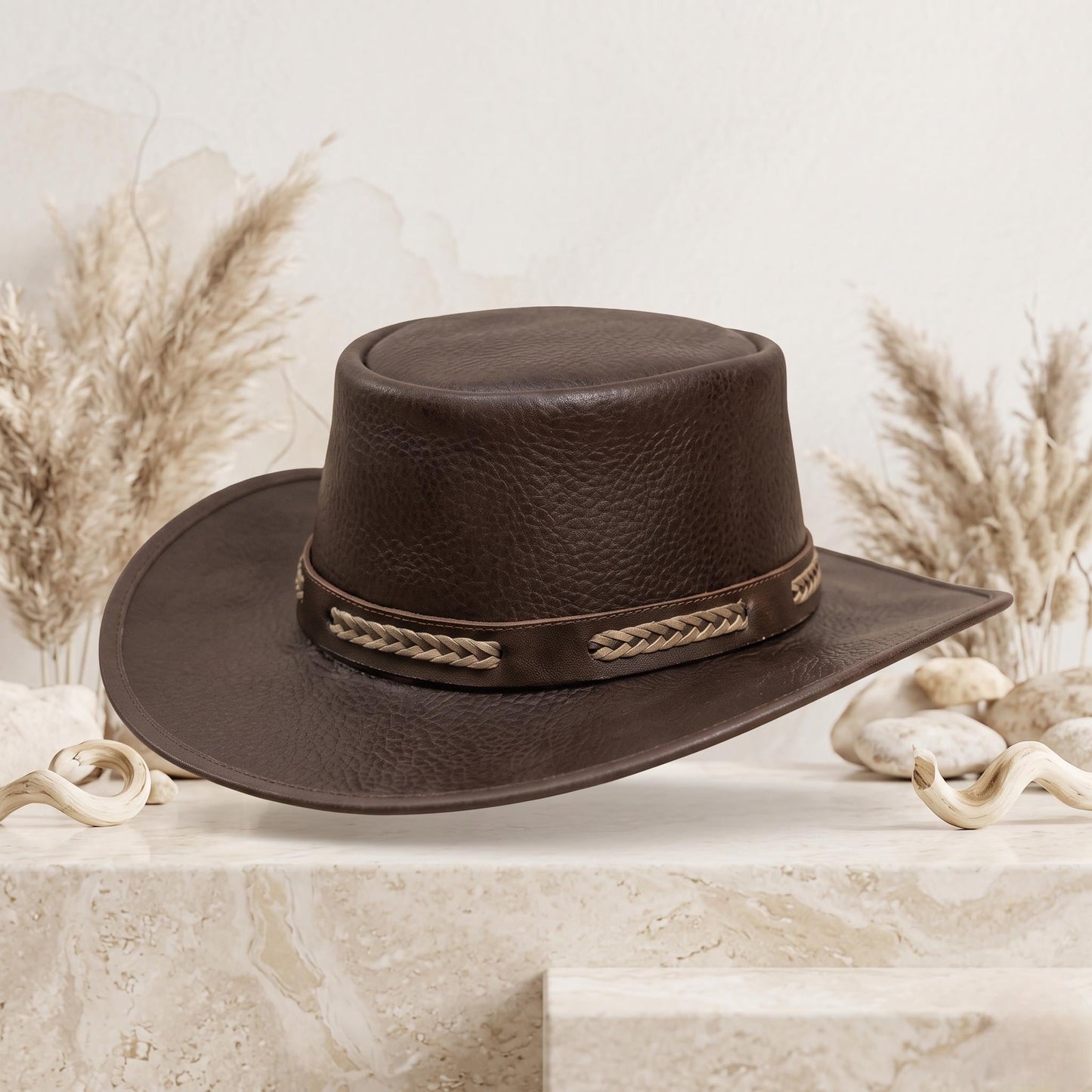 Brown Leather Cowboy Hat – Vintage Western Ranch Style