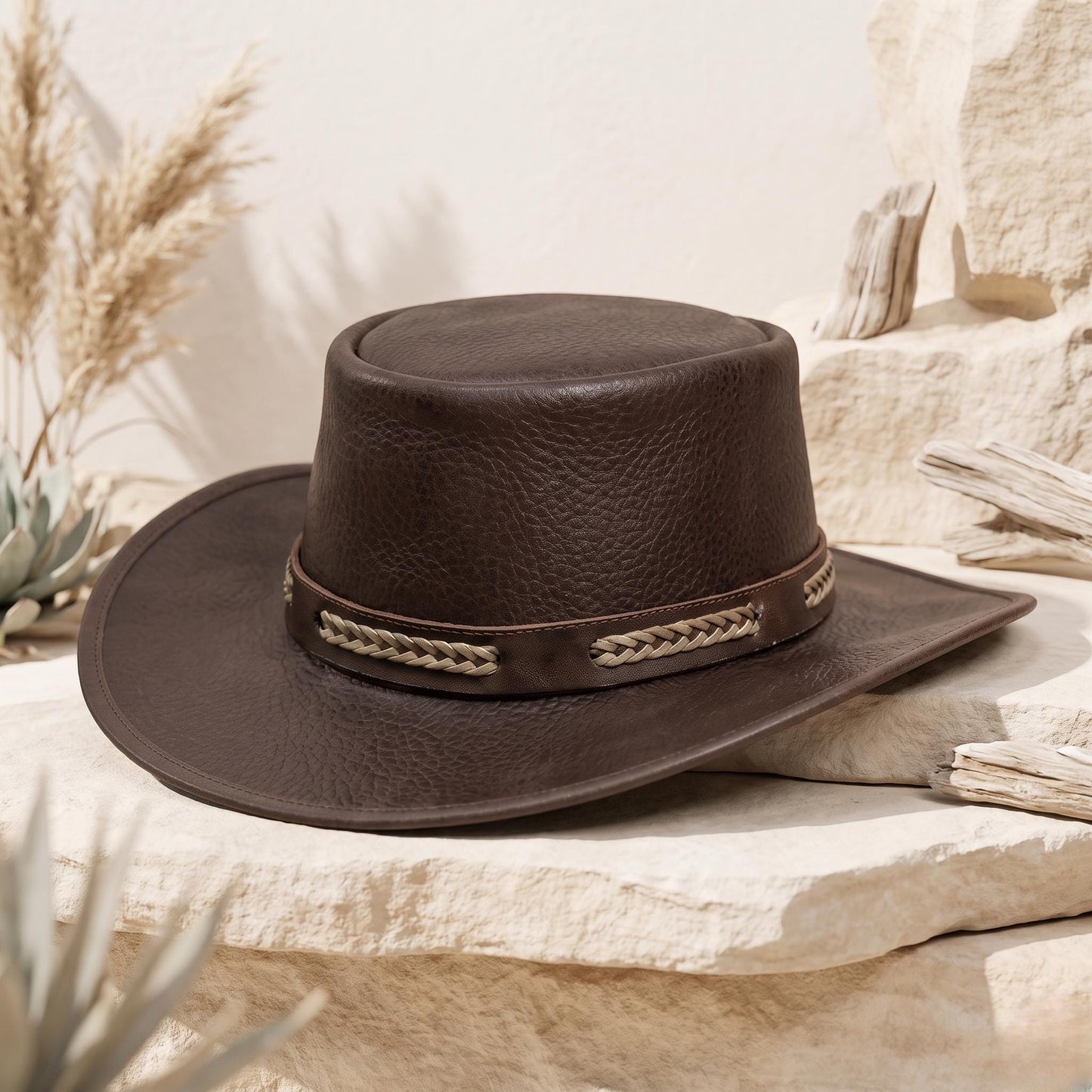 Brown Leather Cowboy Hat – Vintage Western Ranch Style